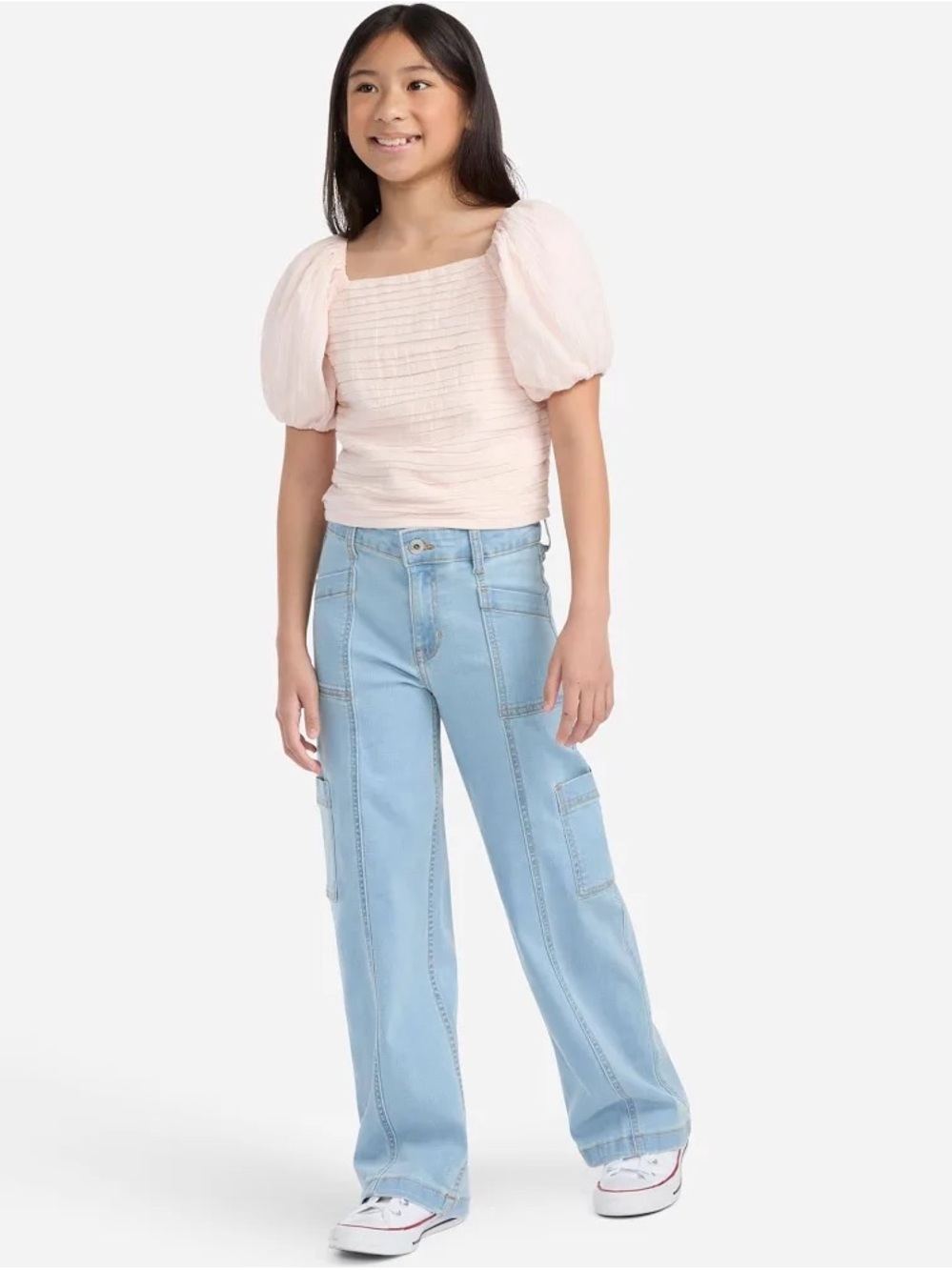 Abercrombie Kids Girls High Rise Wide Leg Utility Jeans
